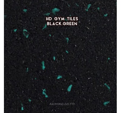 RUBBER FITNESS FLOORING HD GYM TILES (แผ่นยางกันกระแทกฟิตเนส รุ่น HD GYM) BLACK DOT GREEN SIZE 50x50x2.5CM WEIGHT 5KG 1Y.